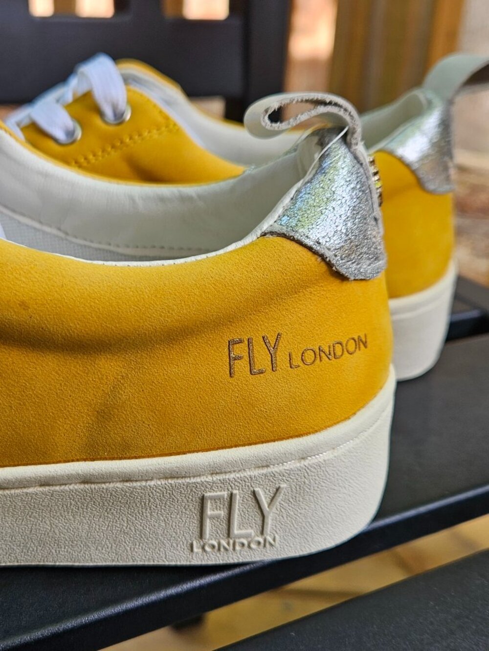 Fly London Yellow Suede w/ Silver Metallic Tongue and silver accents Sneakers